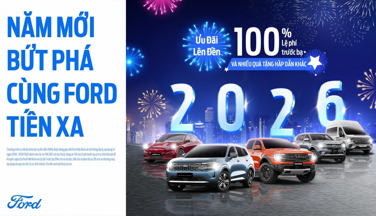 Ford Việt Nam ưu đãi lên đến 100% lệ phí trước bạ trong tháng 1/2026