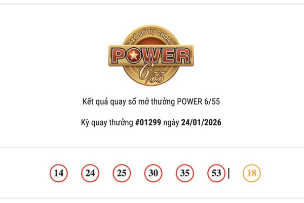Kết quả xổ số Vietlott Power 6/55 hôm nay 24/01/2026 cả hai giải Jackpot đều vắng chủ