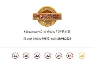 Kết quả xổ số Vietlott Power 6/55 ngày 29/01/2026 cả hai giải Jackpot đều không có chủ nhân trúng thưởng