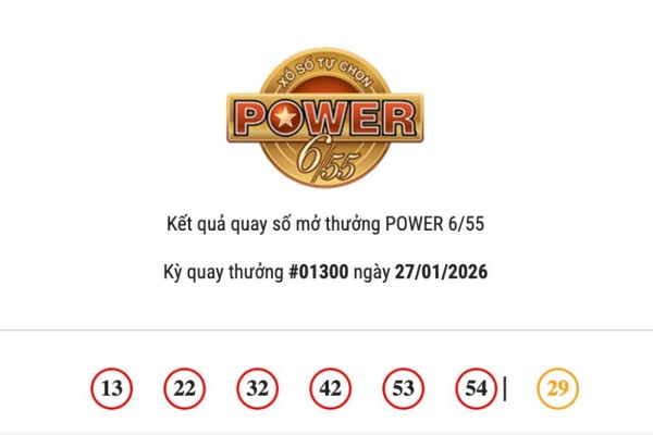 Kết quả xổ số Vietlott Power 6/55 ngày 27/01/2026 cả hai giải Jackpot đều vô chủ