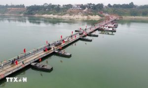 Thông xe cầu phao Đoan Hùng bắc qua sông Lô