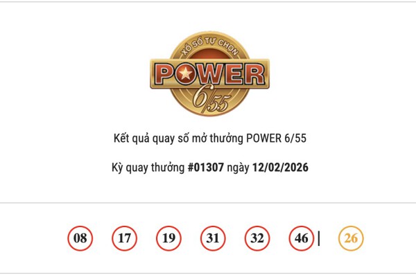 Kết quả xổ số Vietlott Power 6/55 hôm nay 12/02/2026 cả hai giải Jackpot tiếp tục "bỏ ngỏ"